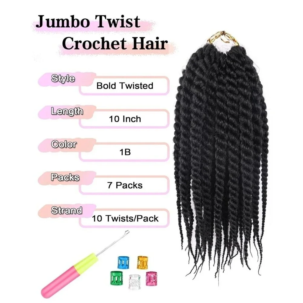 Pack‎ of 7 Senegalese Jumbo Havana Twist Kinky Hair Crochet for Women 10 inch
